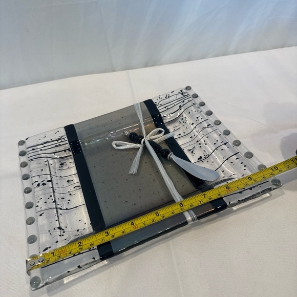 NWOT Handmade Platter Dish w/ Spreader in Smokey Retro Pattern - Picture 2 of 5